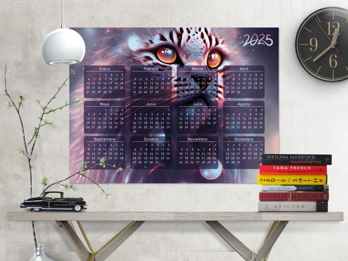 Calendario Anual Gato Galáctico con Ojos Brillantes (Poster)